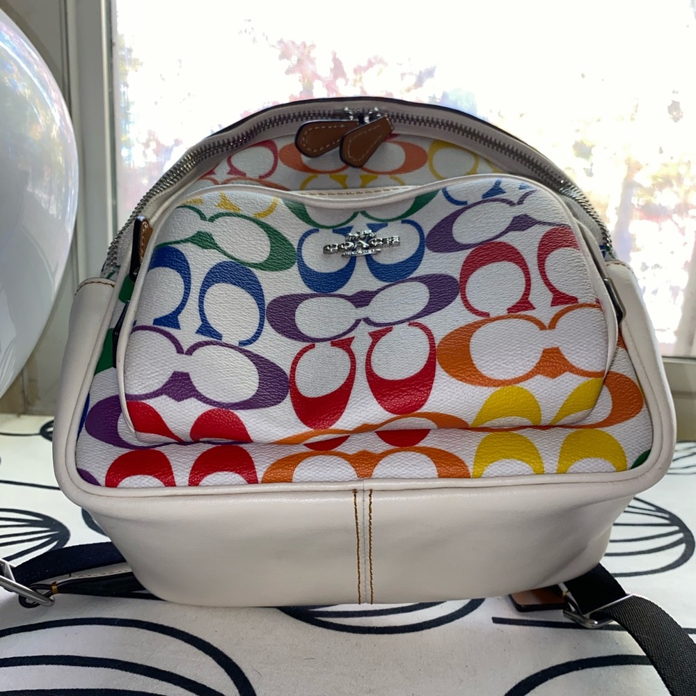 NWT Coach Mini Court Backpack In Signature Canvas/Colorblock/With Rainbow Coach